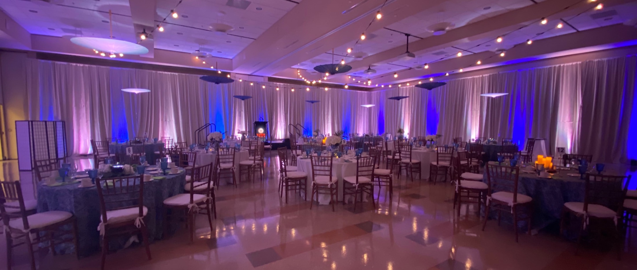 Uplighting in the Odeum for the WPI Board of Trustees