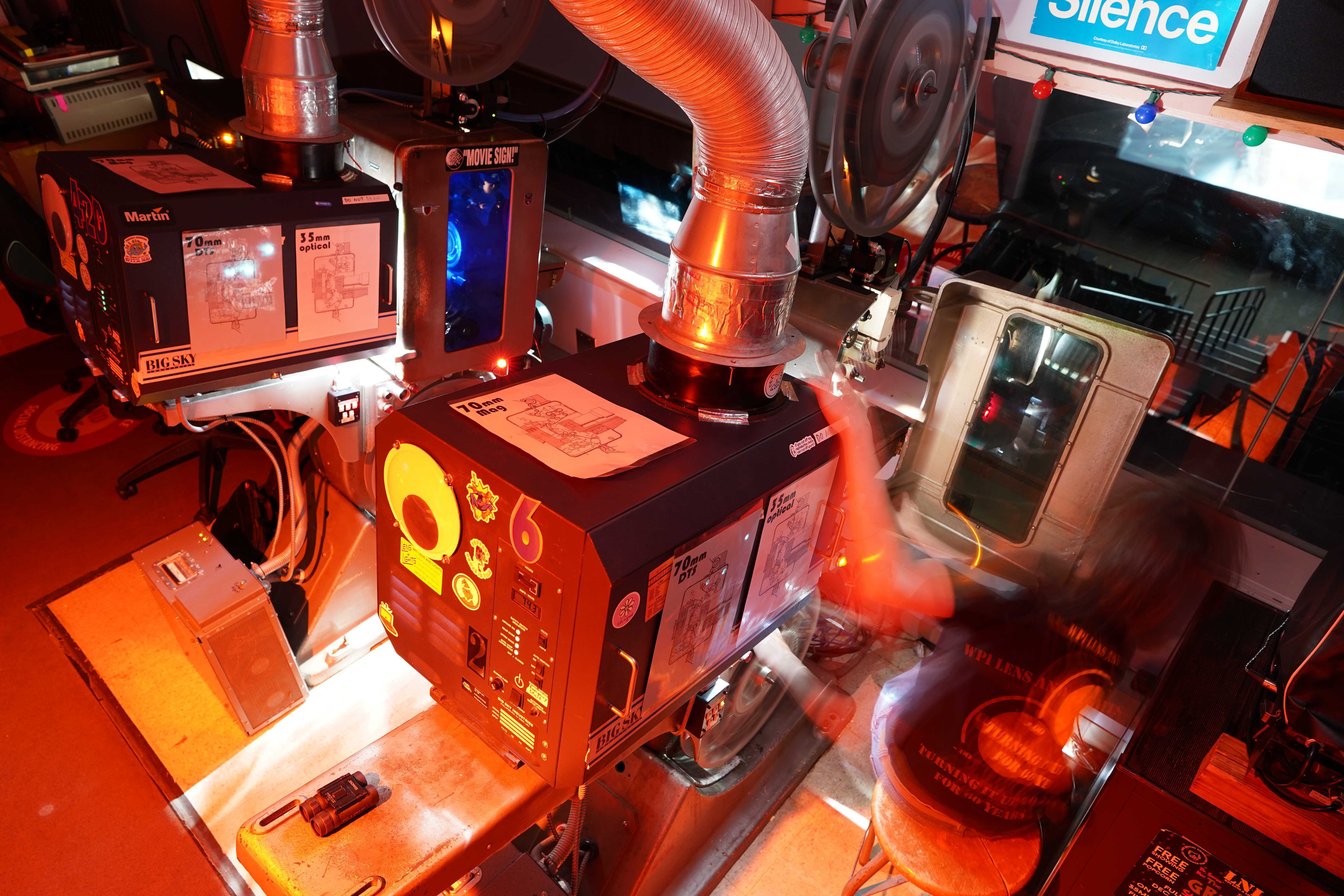 The projection booth in Upper Perreault Hall